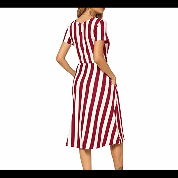 🆕Striped Flowy Midi Belt Dress with Pockets - Picture 3 of 3